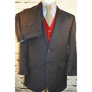 Lauren Ralph Lauren Men's Blue Striped 2 Piece Suit 2 Button Wool 42 Regular
